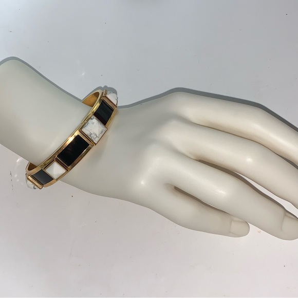 HENRI BENDEL 14k yellow gold plated CLICK CLACK cuff BRACELET w/stone STUDS - Picture 11 of 16